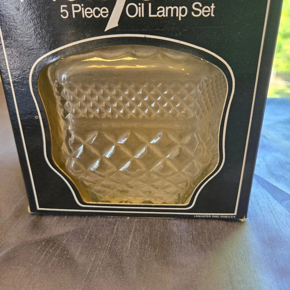 Vintage‎ Anchor Hocking Wexford 5 Piece Oil Lamp Set In Box